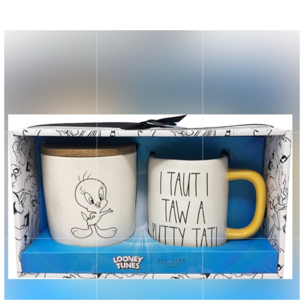 NEW Rae Dunn Looney Tunes Tweety Bird Mug Cellar Set I Taut I Taw A Putty Tat!
